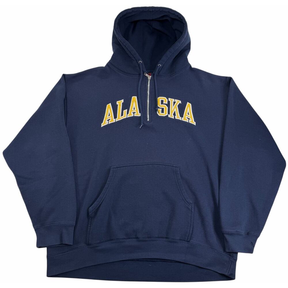 Vintage Alaska 1/4 Zip Hoodie Men's XL Polar Graphics USA Pullover Sweatshirt
